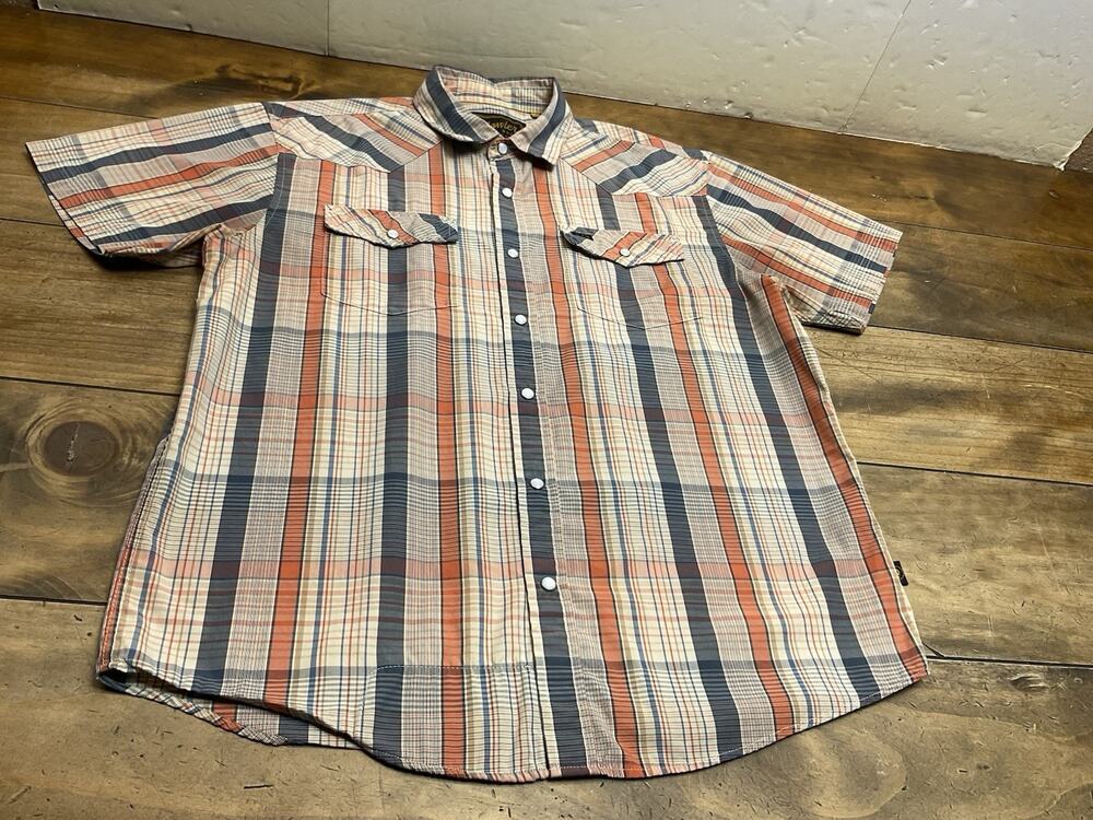 Howler Brothers Mens Medium H-Bar-B Blue Pearl Snap Shirt Plaid Western Cowboy